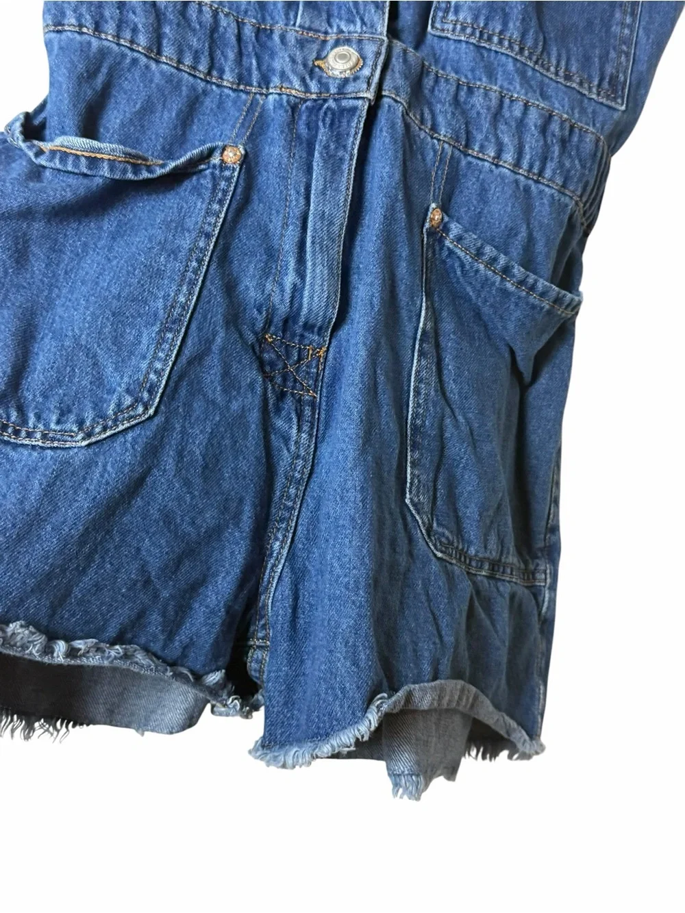We The Free Free People Work Hard Play Harder Denim Romper Small Blue Utility